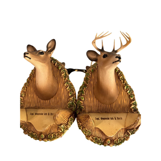 Vintage Ornamental Art Deer Head Wall Plaques Buck Doe Lodge Cabin Rustic Decor