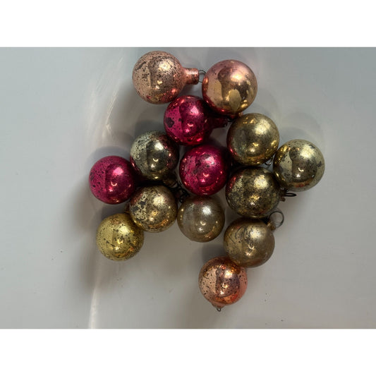 Vintage Blown Glass Ornaments Pink Gold Silver Mercury Set Of 14 1-Inch