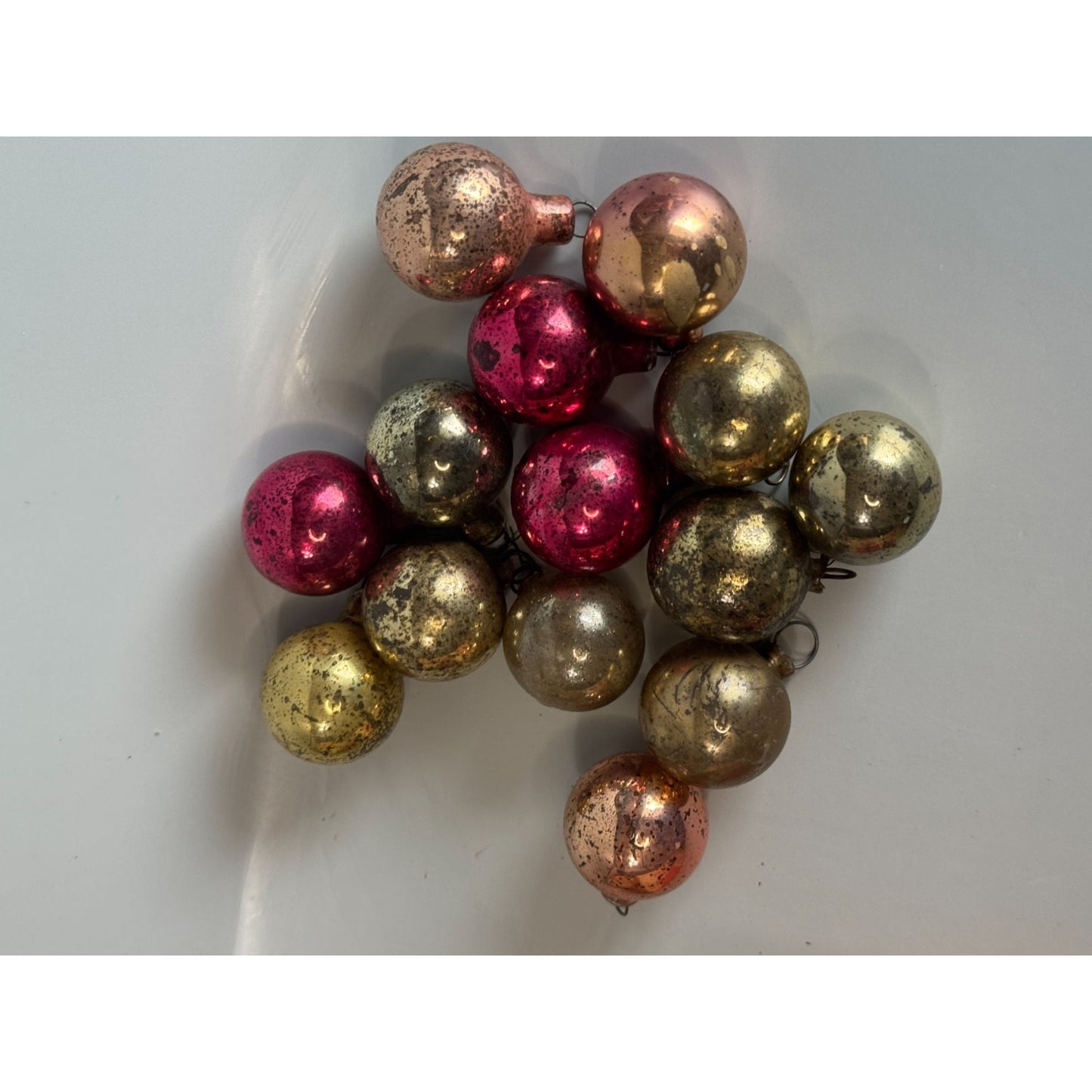 Vintage Blown Glass Ornaments Pink Gold Silver Mercury Set Of 14 1-Inch
