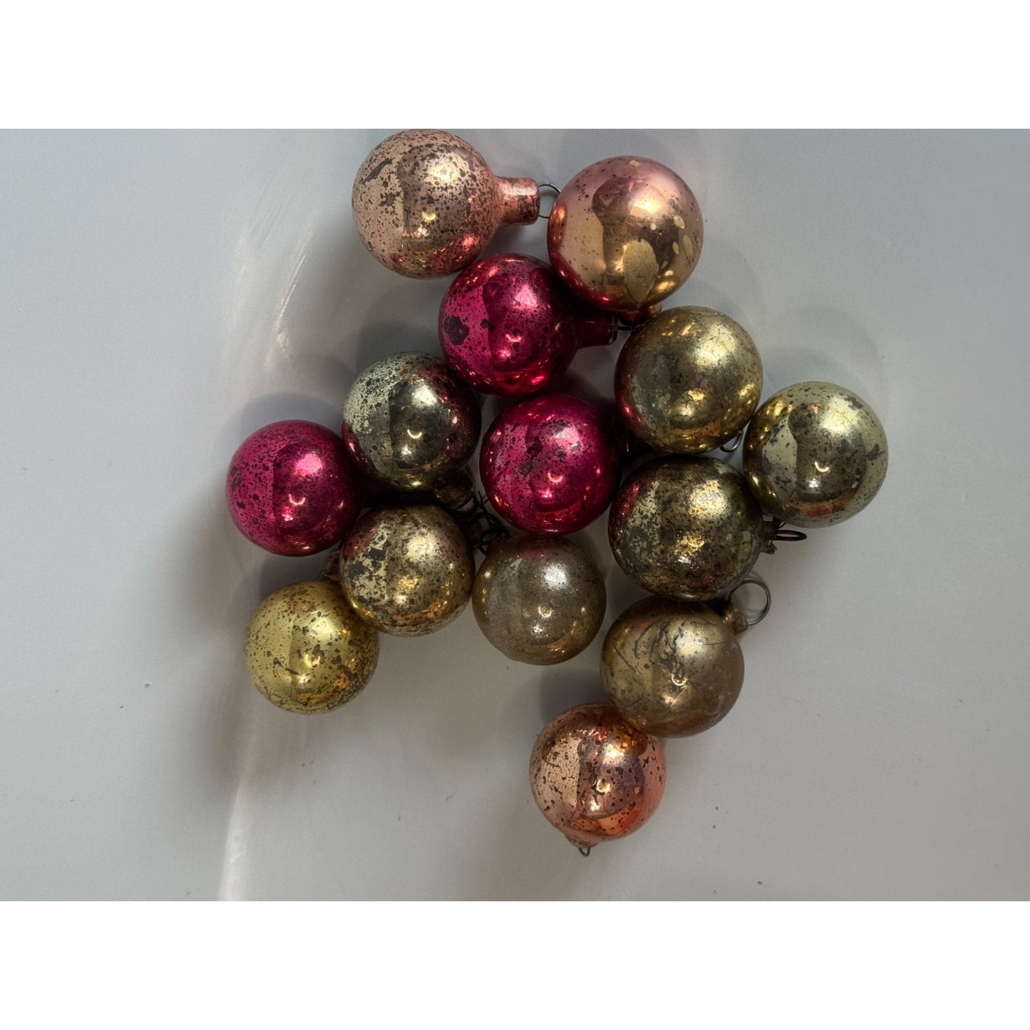 Vintage Blown Glass Ornaments Pink Gold Silver Mercury Set Of 14 1-Inch