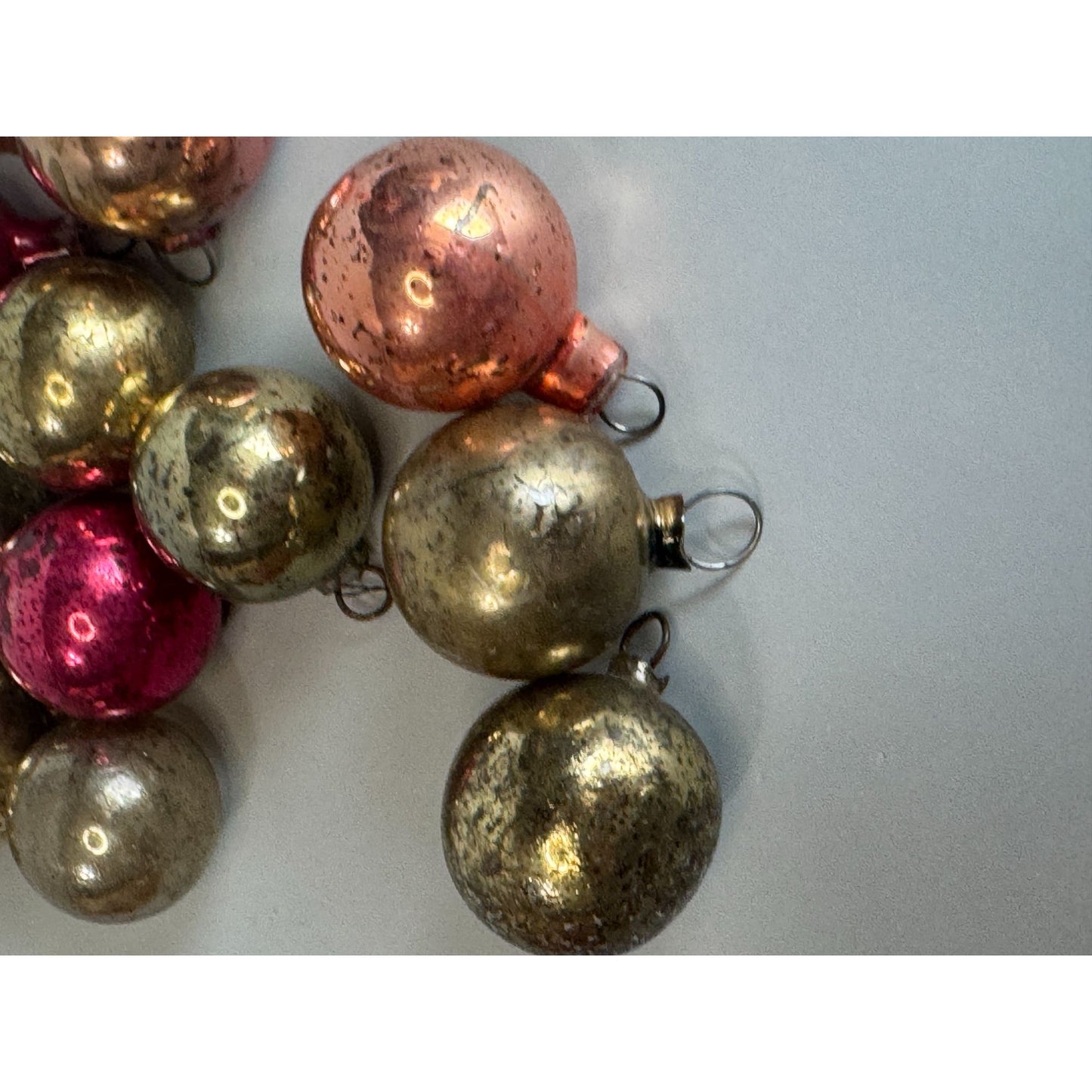 Vintage Blown Glass Ornaments Pink Gold Silver Mercury Set Of 14 1-Inch