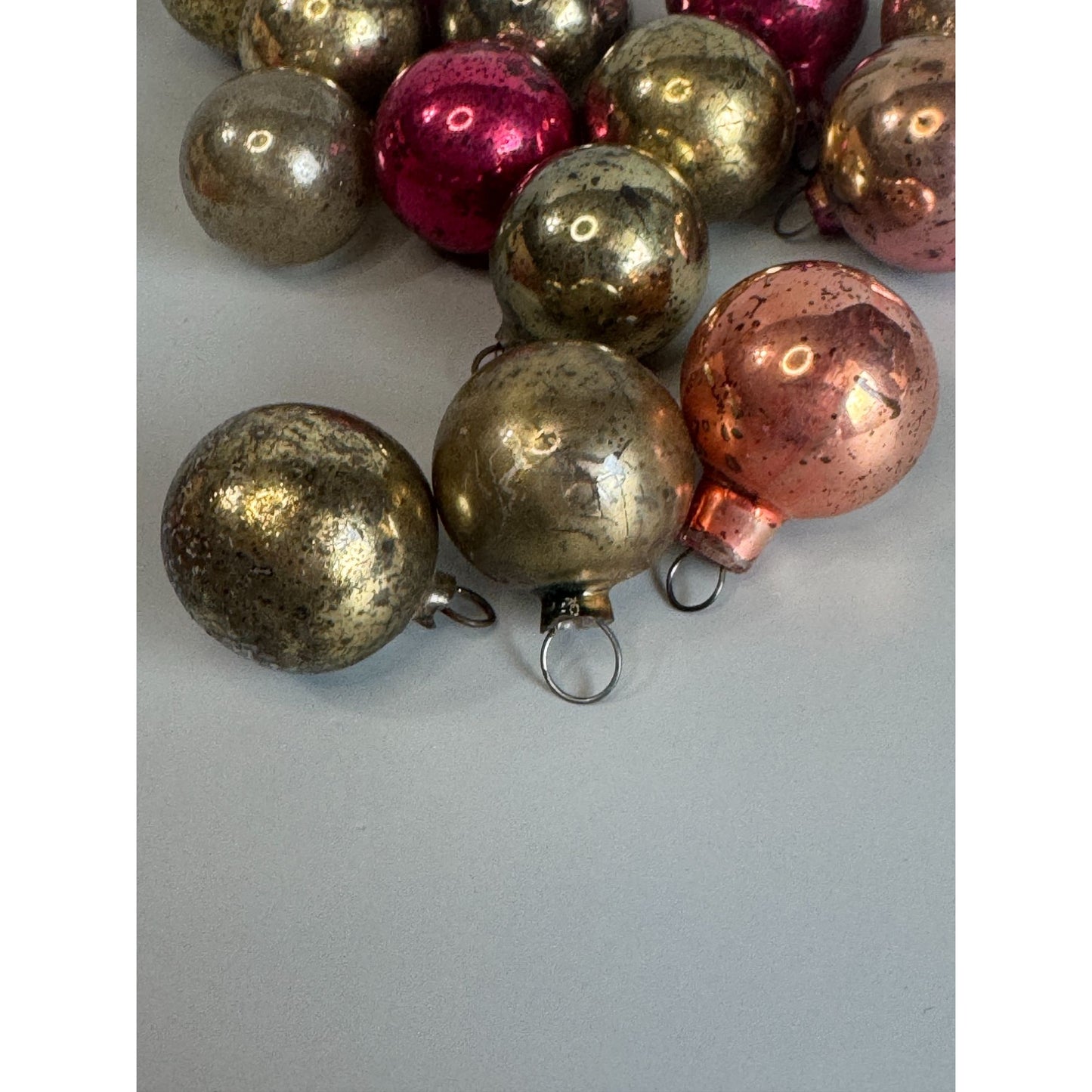 Vintage Blown Glass Ornaments Pink Gold Silver Mercury Set Of 14 1-Inch