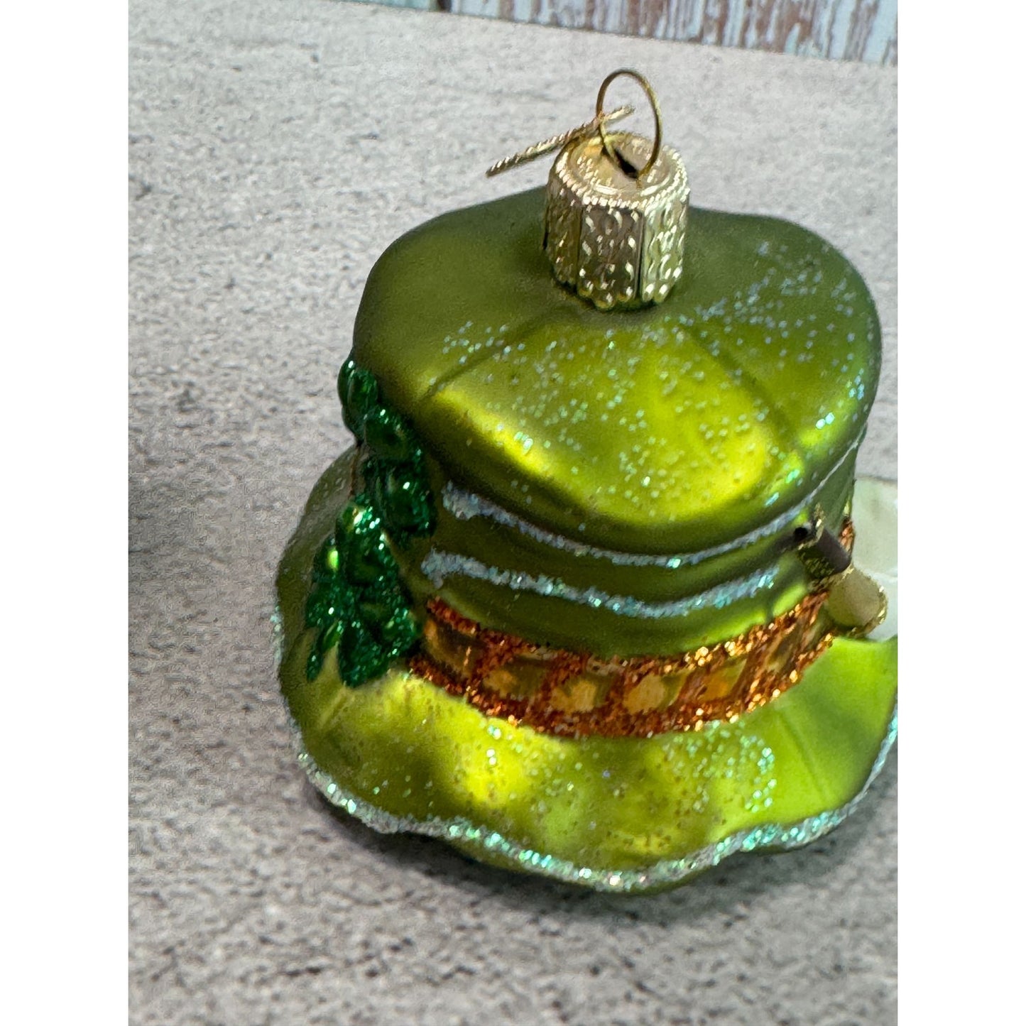 Green Leprechaun Shamrocks Hat Glass Christmas Ornament Old World Christmas