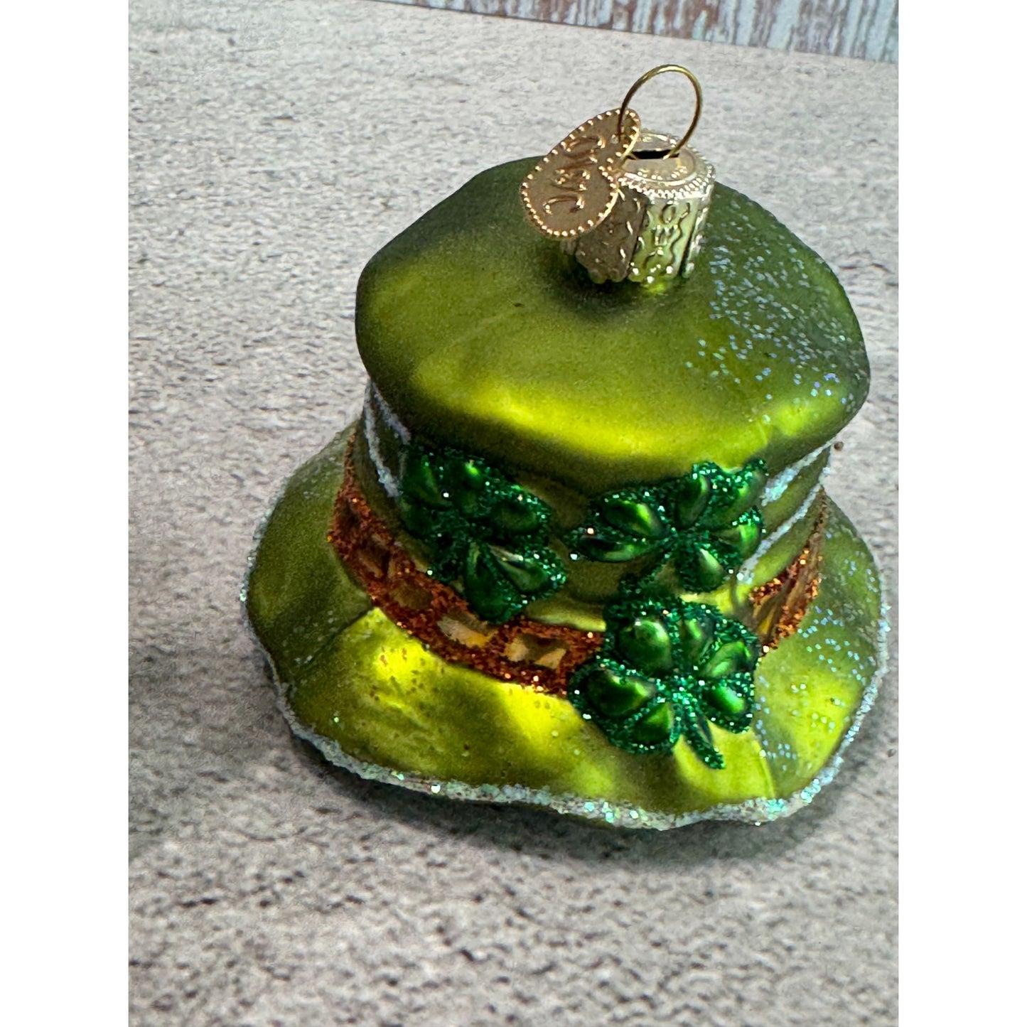 Green Leprechaun Shamrocks Hat Glass Christmas Ornament Old World Christmas