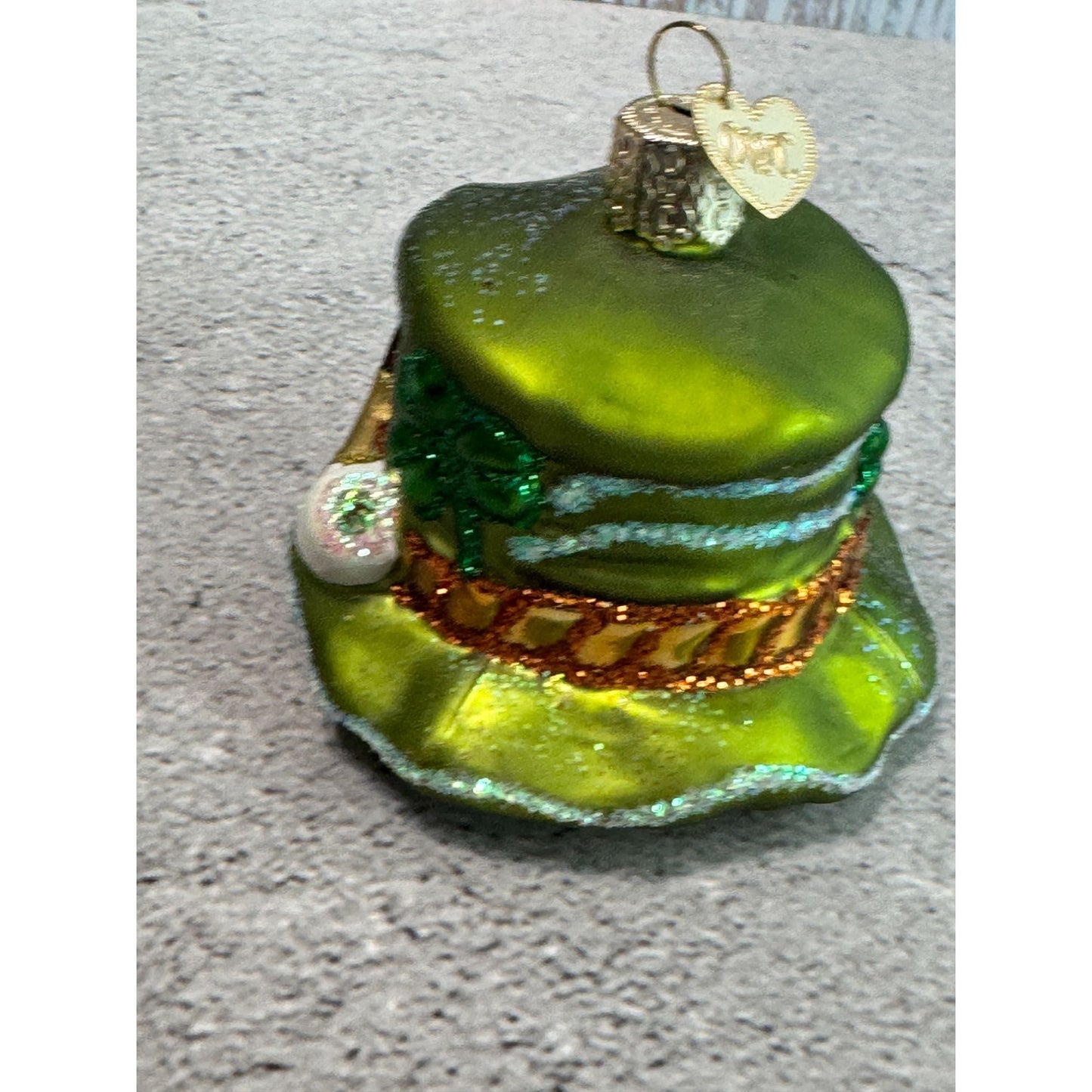 Green Leprechaun Shamrocks Hat Glass Christmas Ornament Old World Christmas