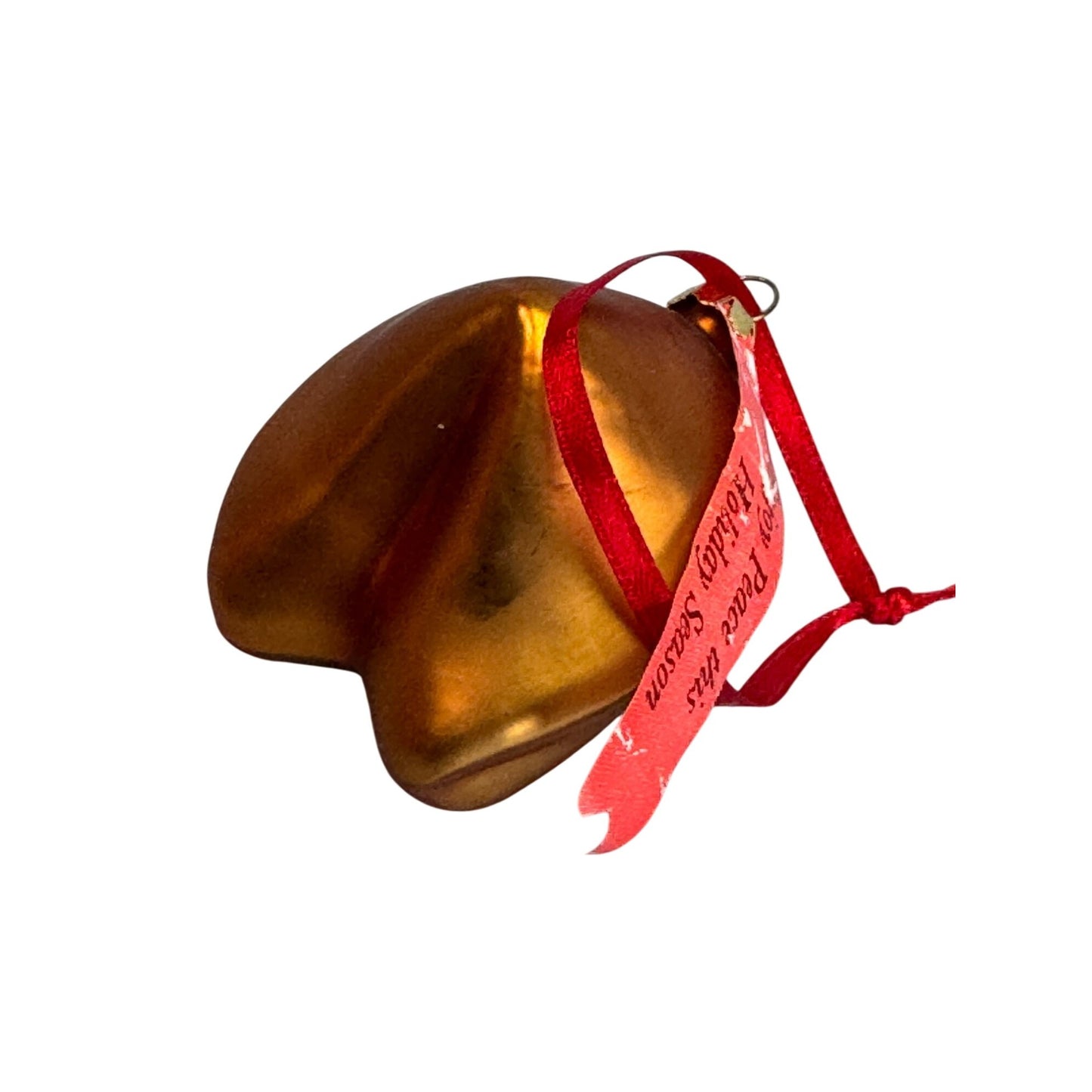 Chinese Fortune Cookie Blown Glass Ornament Gold Red Ribbon 2"
