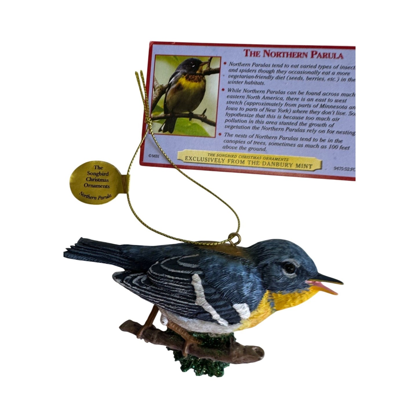 Danbury Mint Northern Parula Bird Christmas Ornament Multicolor Porcelain