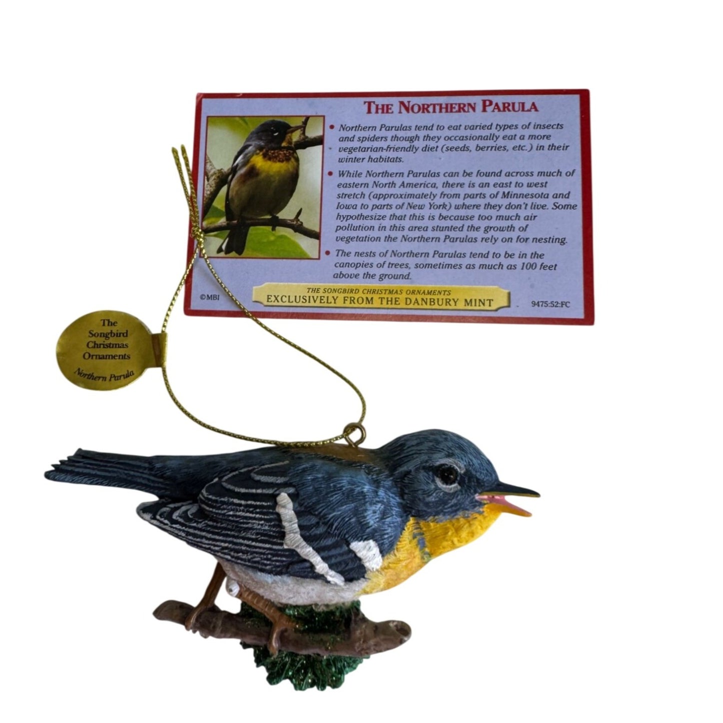 Danbury Mint Northern Parula Bird Christmas Ornament Multicolor Porcelain