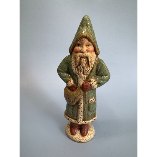Vintage Folk Art Santa Claus Statue Crackle Finish 7.5"