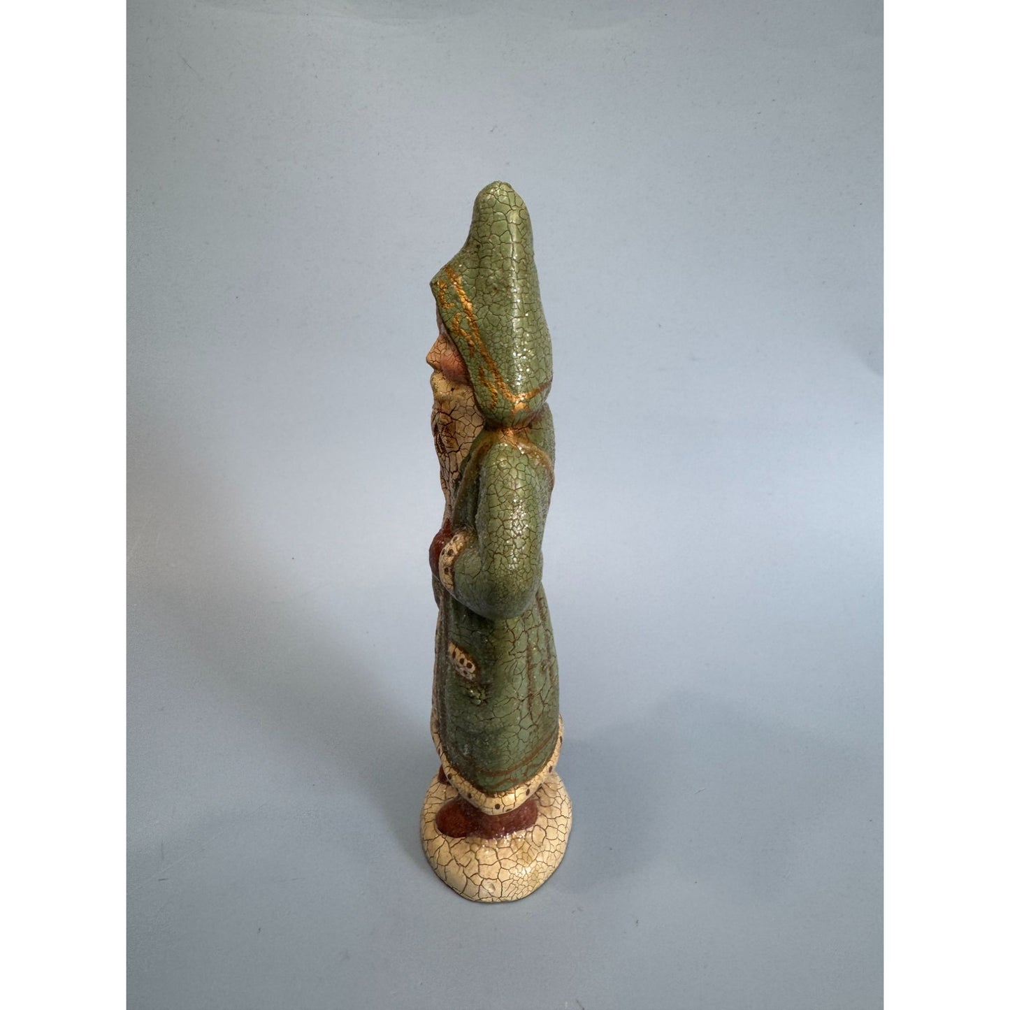 Vintage Folk Art Santa Claus Statue Crackle Finish 7.5"