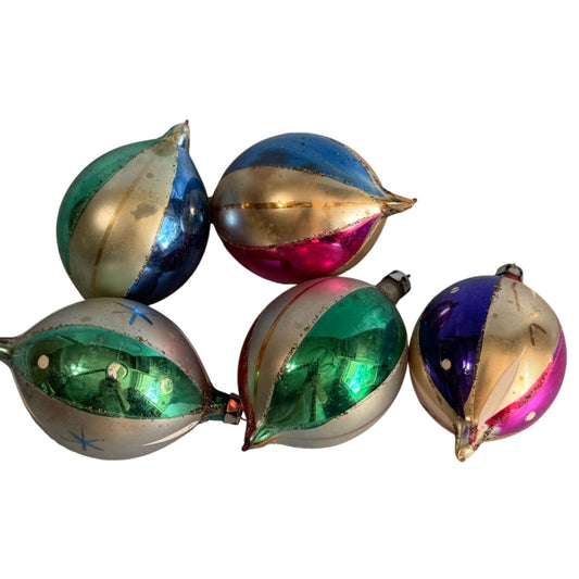 Vintage Poland Blown Mercury Glass Christmas Ornaments Multicolor 4 Inches
