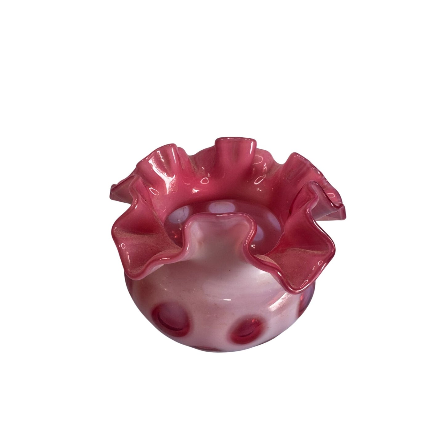 Fenton Cranberry Opalescent Hobnail Ruffled Vase 3 3/4" tall