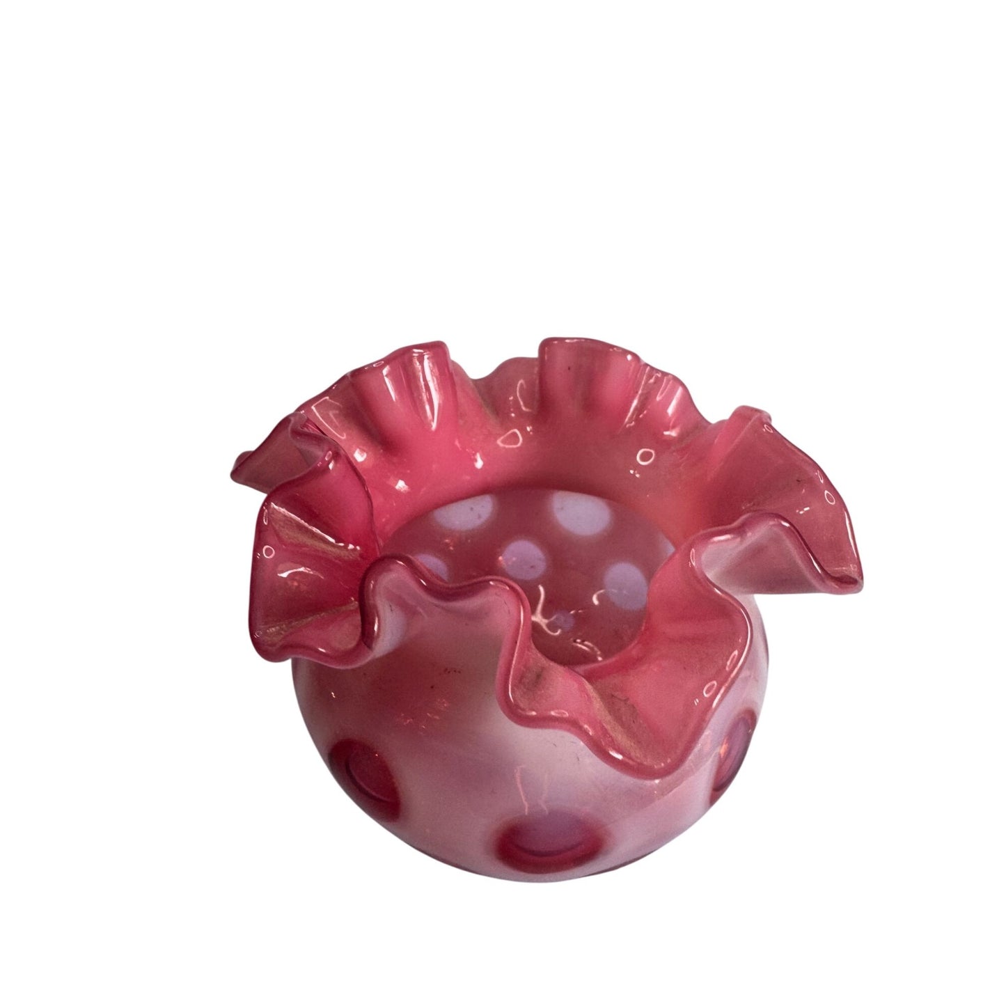 Fenton Cranberry Opalescent Hobnail Ruffled Vase 3 3/4" tall