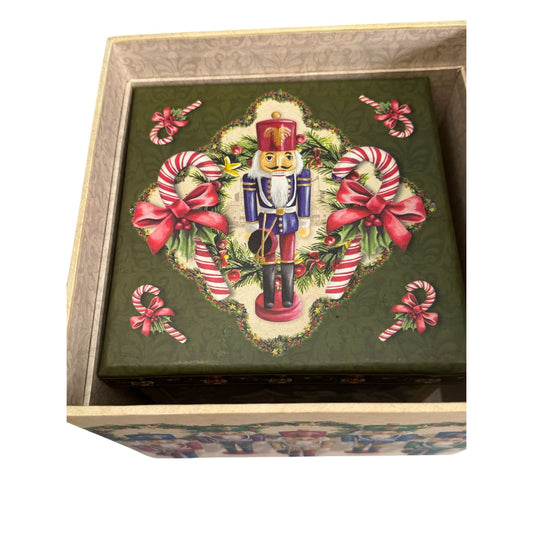 Christmas Nutcracker Nesting Boxes With Nutcracker Design 2-Piece Set Decorative Holiday Storage Or Gift Packaging
