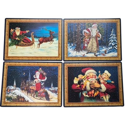 Christopher Radko Home for the Holiday Santa Placemat  Set Cork Back W/ Box - Nostalgic Christmas Art