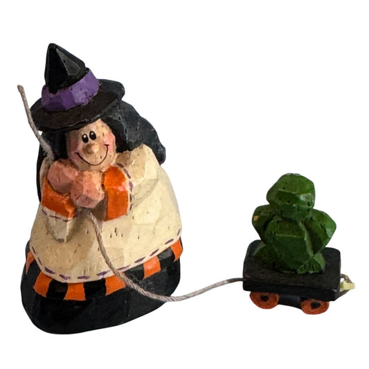 Eddie Walker Midwest Of Canon Falls Witch Figurine Pulling Frog Cart Miniature 2"