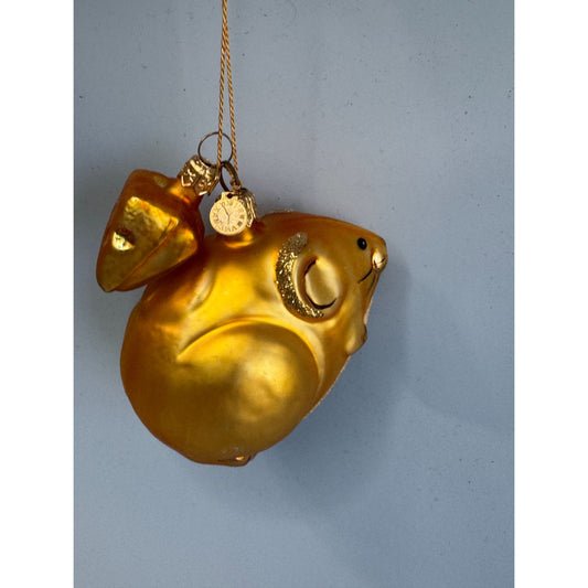 Dept 56 Blown Glass Mouse & Cheese Ornament Gold 3 1/4" Long Holiday Decor Collectible