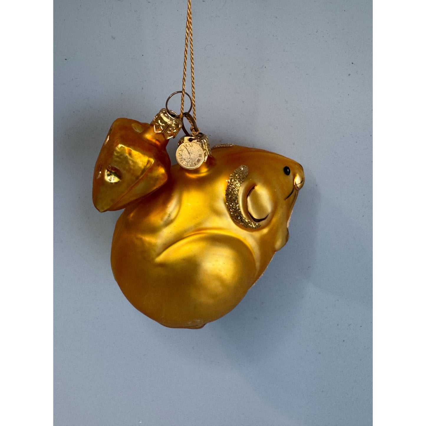 Dept 56 Blown Glass Mouse & Cheese Ornament Gold 3 1/4" Long Holiday Decor Collectible
