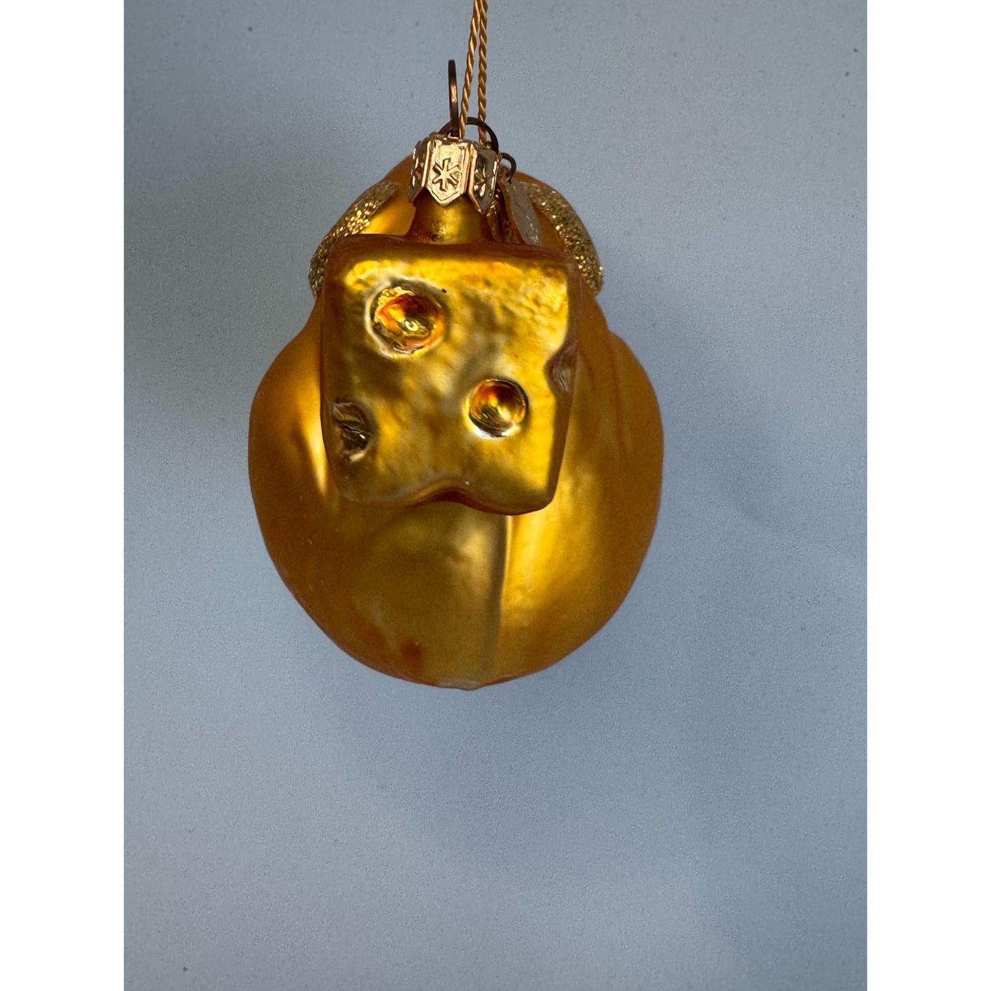 Dept 56 Blown Glass Mouse & Cheese Ornament Gold 3 1/4" Long Holiday Decor Collectible