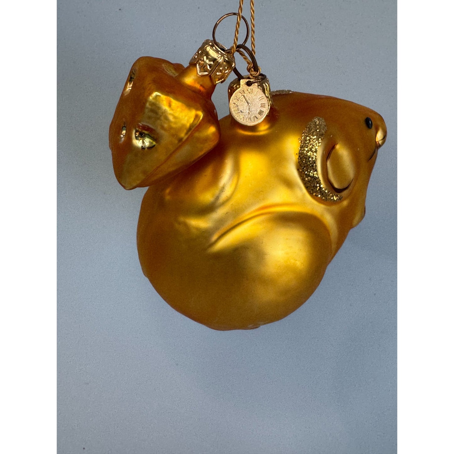 Dept 56 Blown Glass Mouse & Cheese Ornament Gold 3 1/4" Long Holiday Decor Collectible