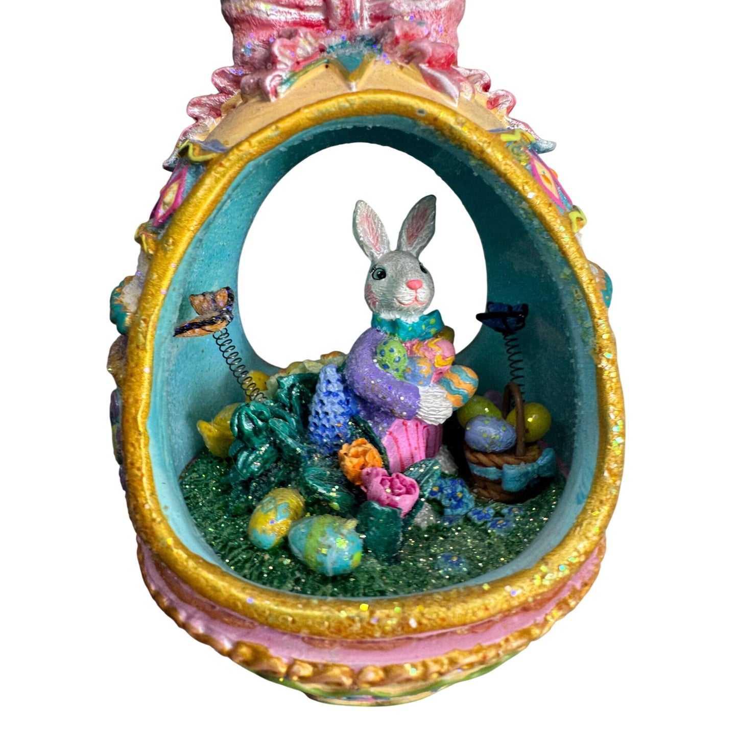 Glittered Easter Bunny Egg Diorama Ornament Pastel Spring Decor 4