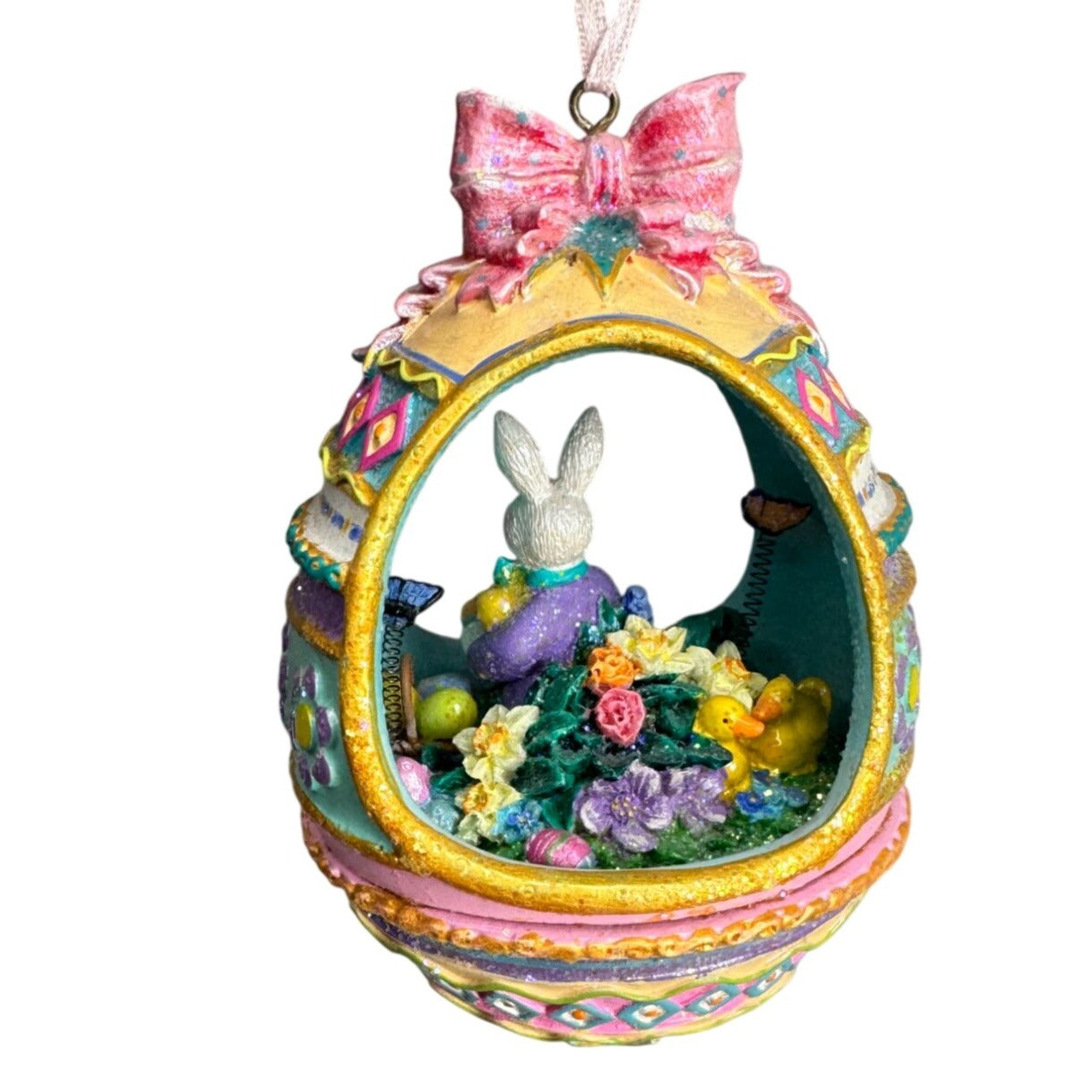 Glittered Easter Bunny Egg Diorama Ornament Pastel Spring Decor 4