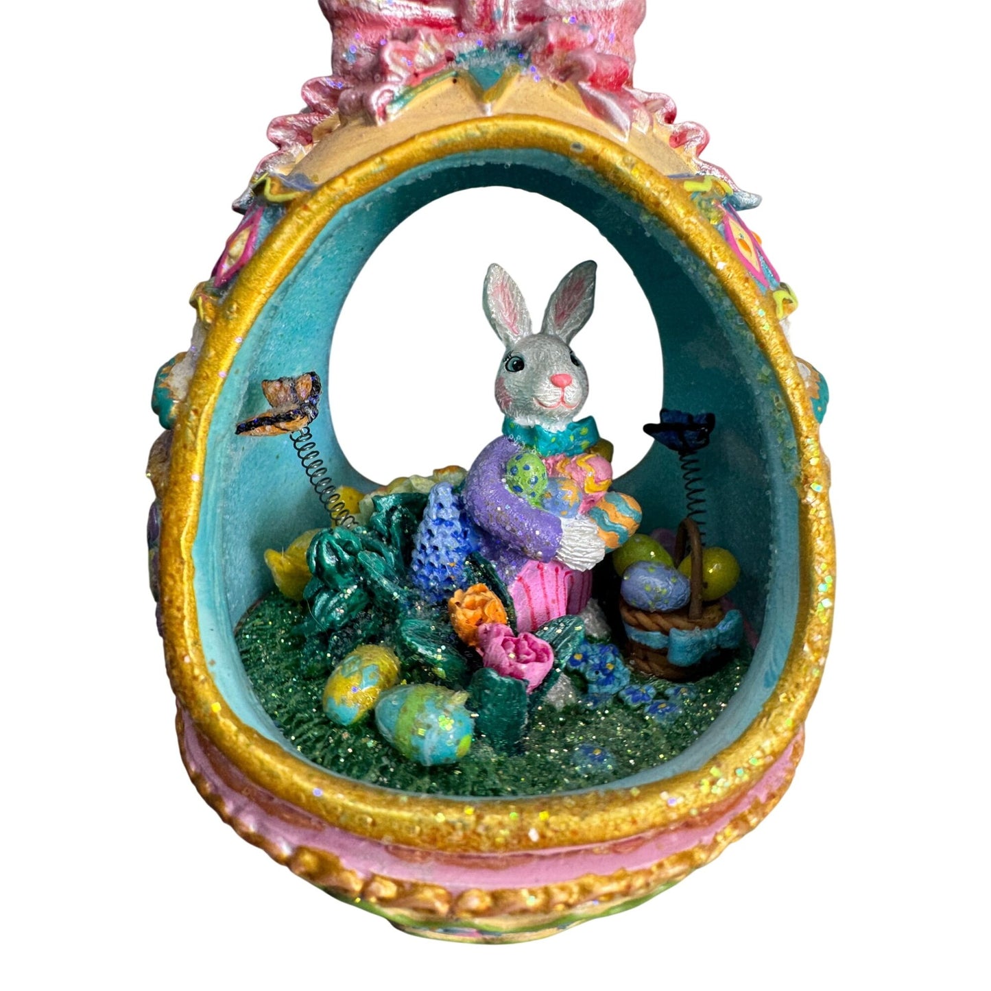 Glittered Easter Bunny Egg Diorama Ornament Pastel Spring Decor 4