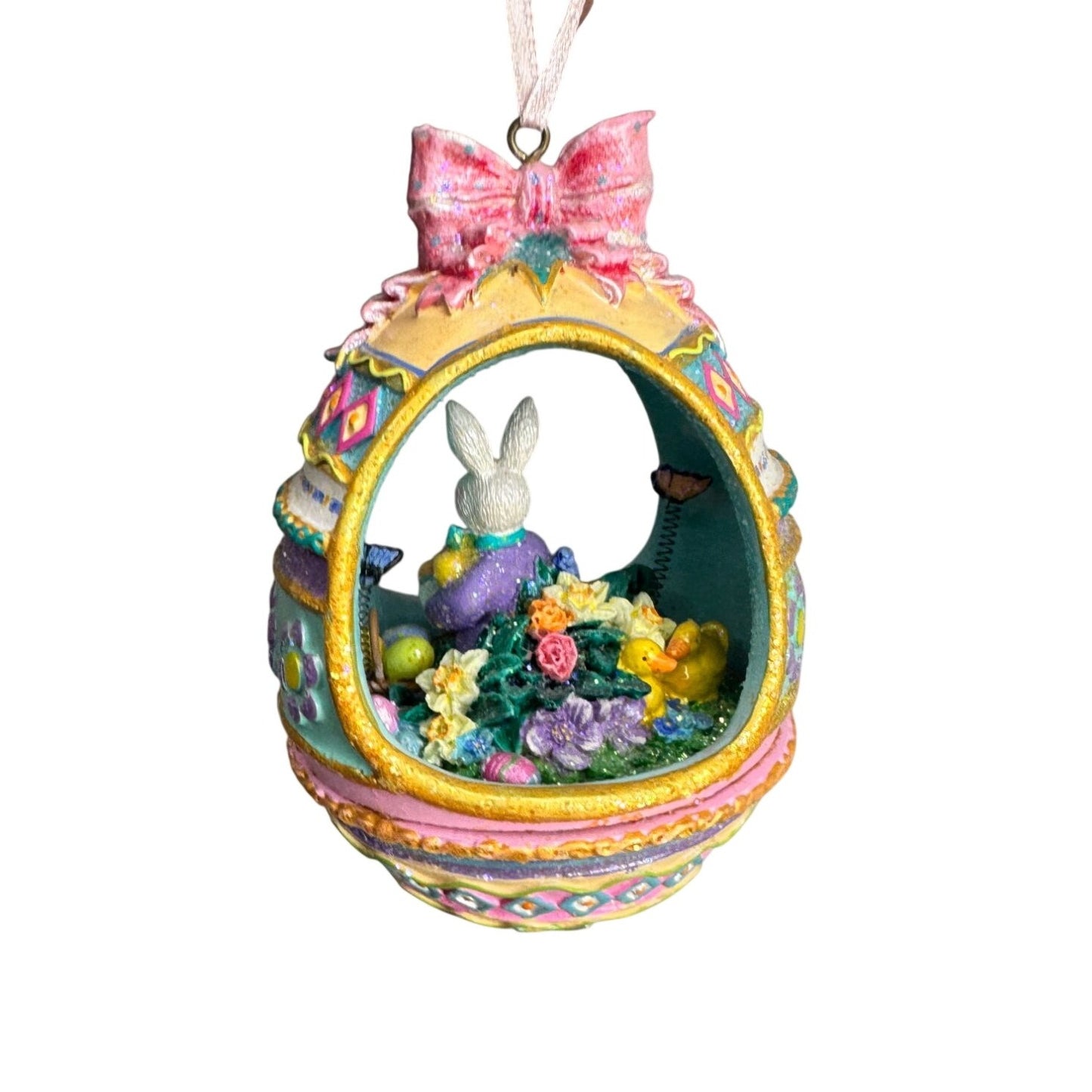Glittered Easter Bunny Egg Diorama Ornament Pastel Spring Decor 4
