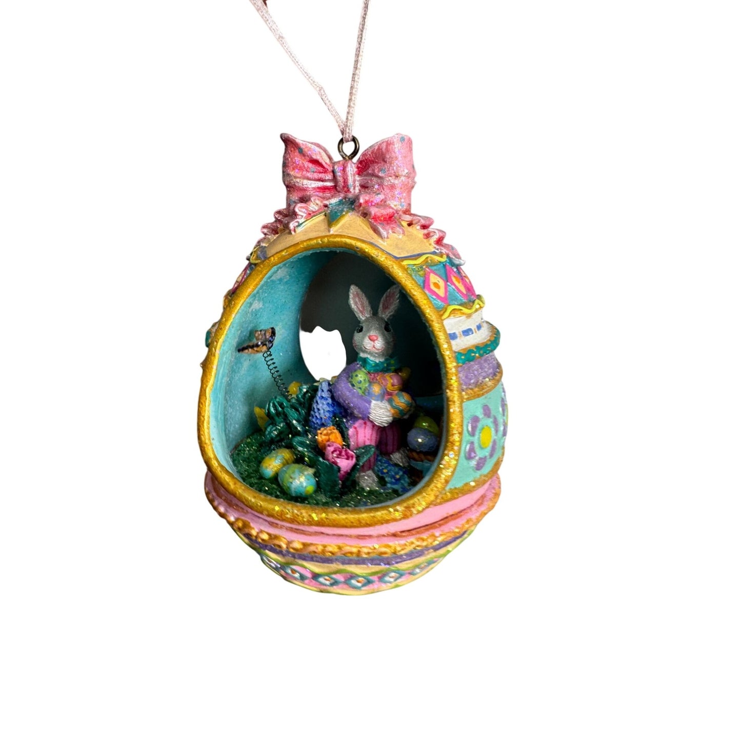 Glittered Easter Bunny Egg Diorama Ornament Pastel Spring Decor 4