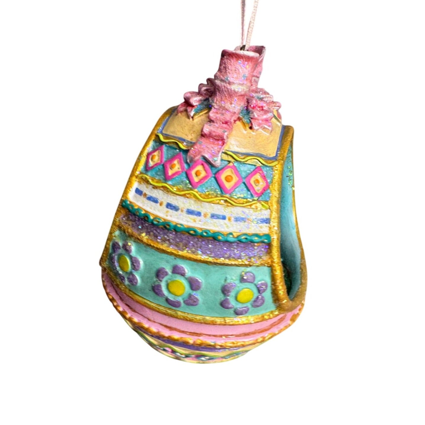 Glittered Easter Bunny Egg Diorama Ornament Pastel Spring Decor 4