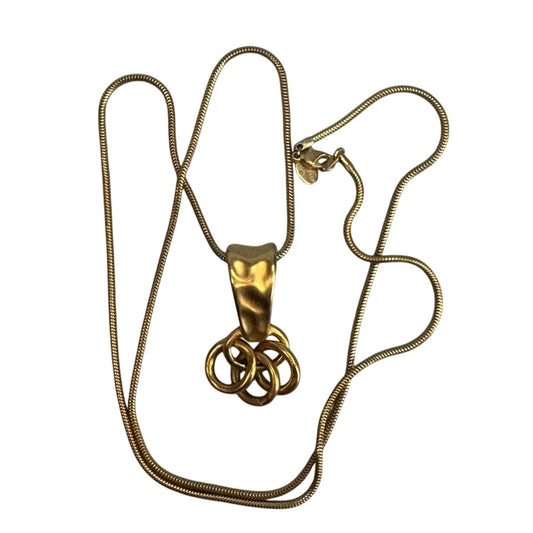 Paquette Designer Signed Necklace 28" Gold Tone Pendant With Interlocking Rings