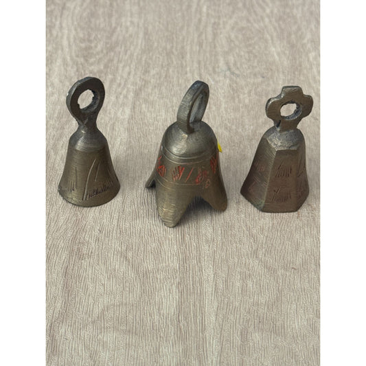 Vintage Sarna Brass Bells Mini 1 3/4" Set Of 3 Handcrafted India Decorative Collectibles