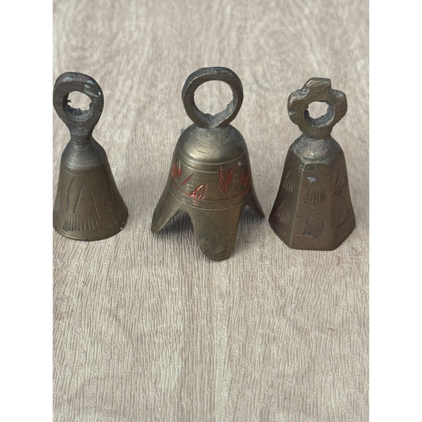 Vintage Sarna Brass Bells Mini 1 3/4" Set Of 3 Handcrafted India Decorative Collectibles