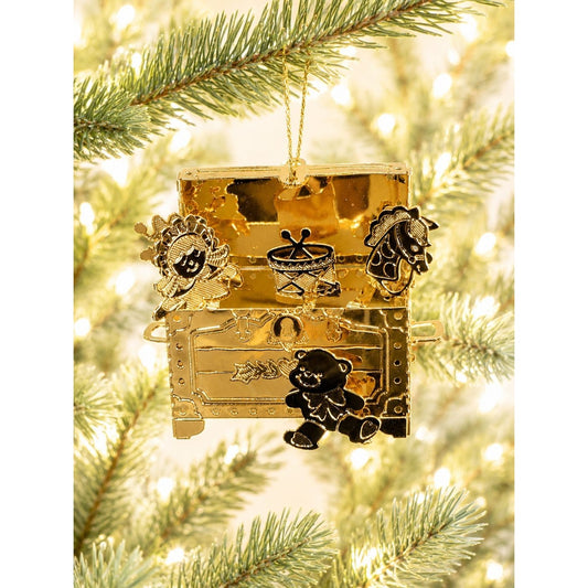 Danbury Mint 1991 Annual Gold Christmas Ornament Toy Chest With Box 2 1/2"