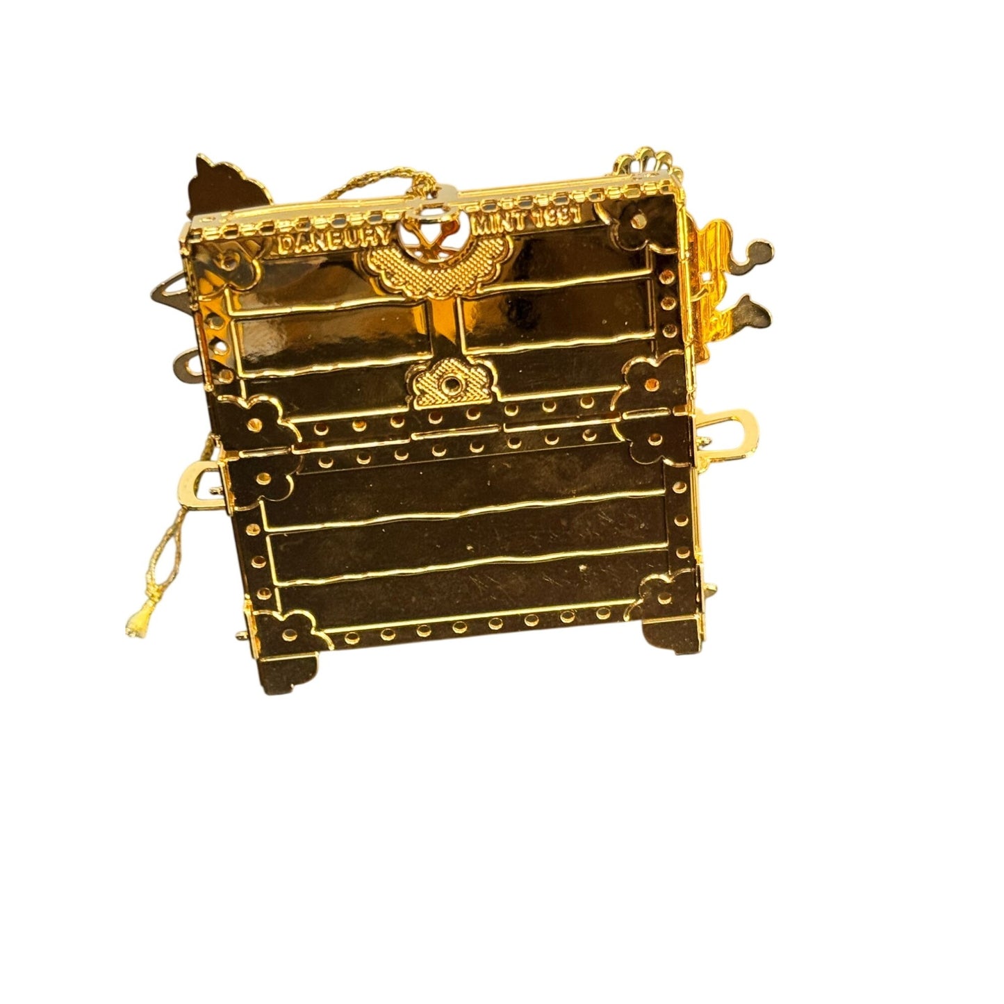 Danbury Mint 1991 Annual Gold Christmas Ornament Toy Chest With Box 2 1/2"