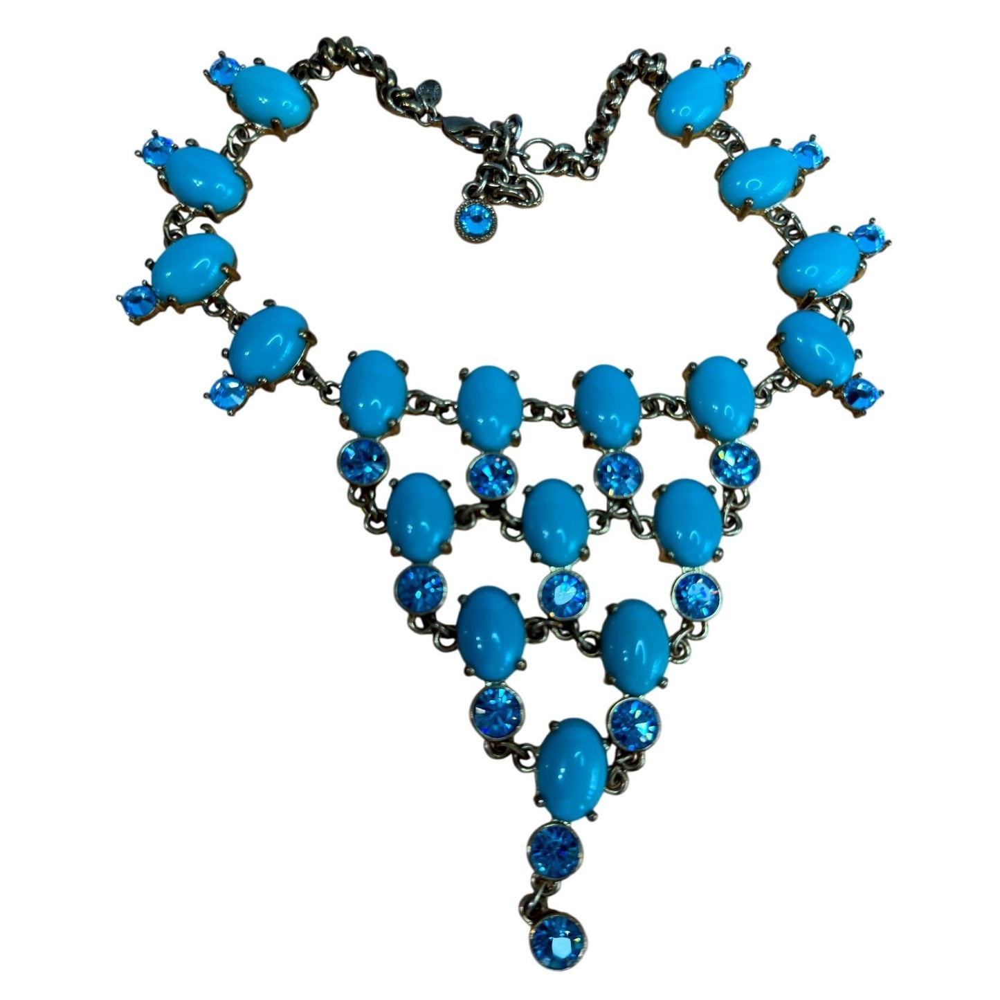 Suzanne Somers Glass Cabochon Bib Necklace Turquoise Blue Rhinestone Adjustable