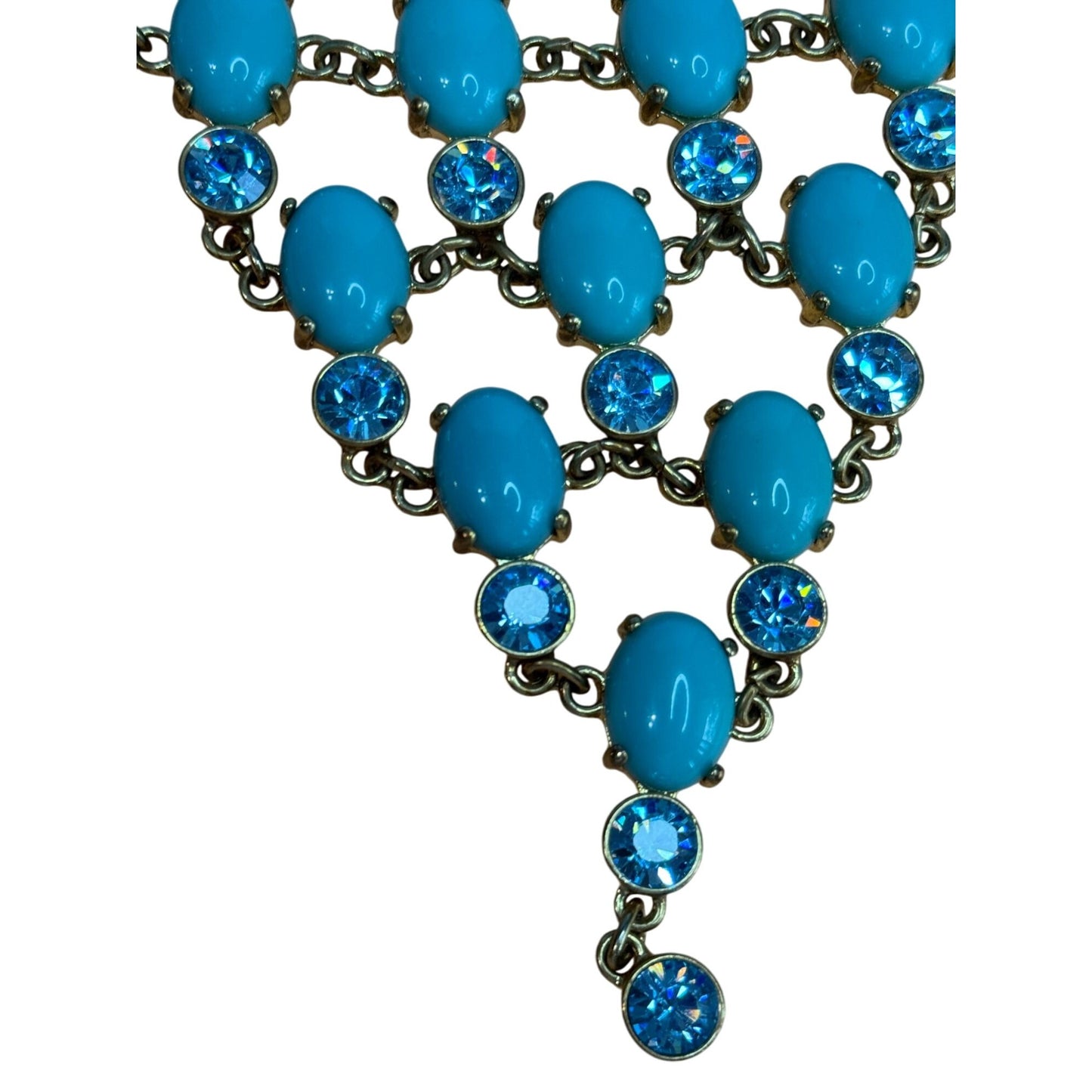 Suzanne Somers Glass Cabochon Bib Necklace Turquoise Blue Rhinestone Adjustable