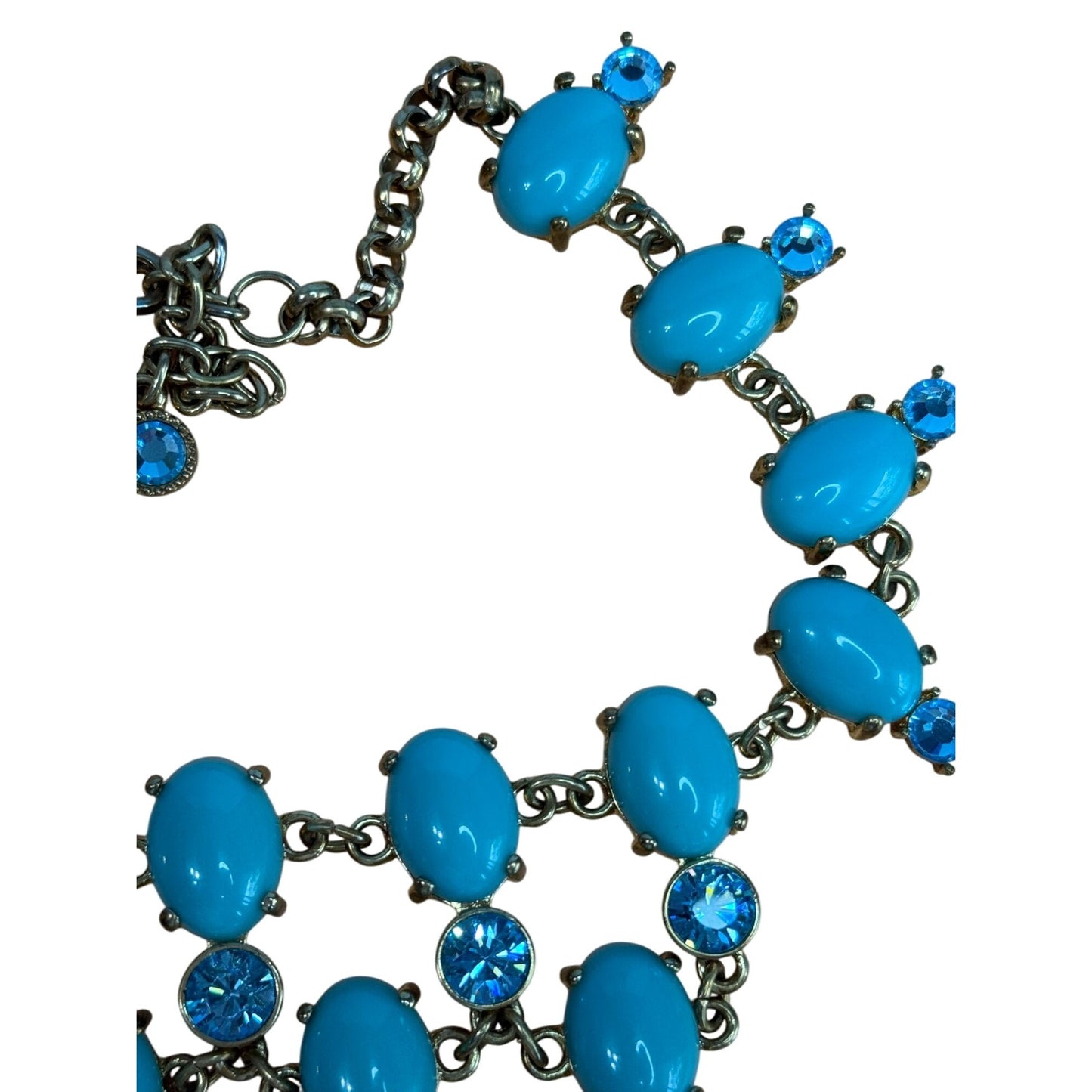 Suzanne Somers Glass Cabochon Bib Necklace Turquoise Blue Rhinestone Adjustable