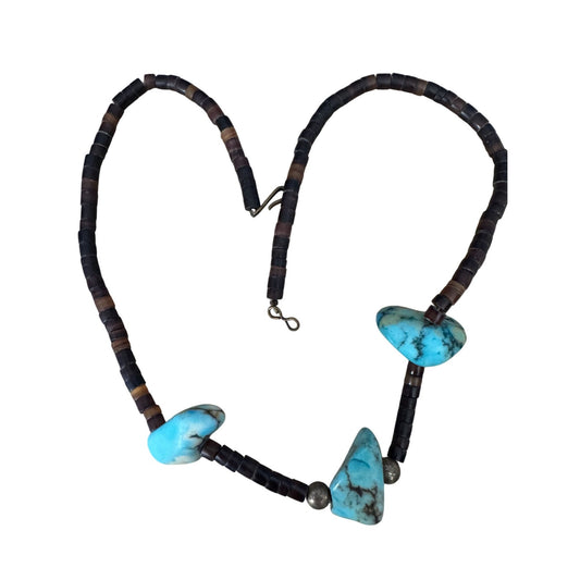 Handcrafted Blue Howlite & Tiger Eye Beaded Necklace With Hook Clasp 16"