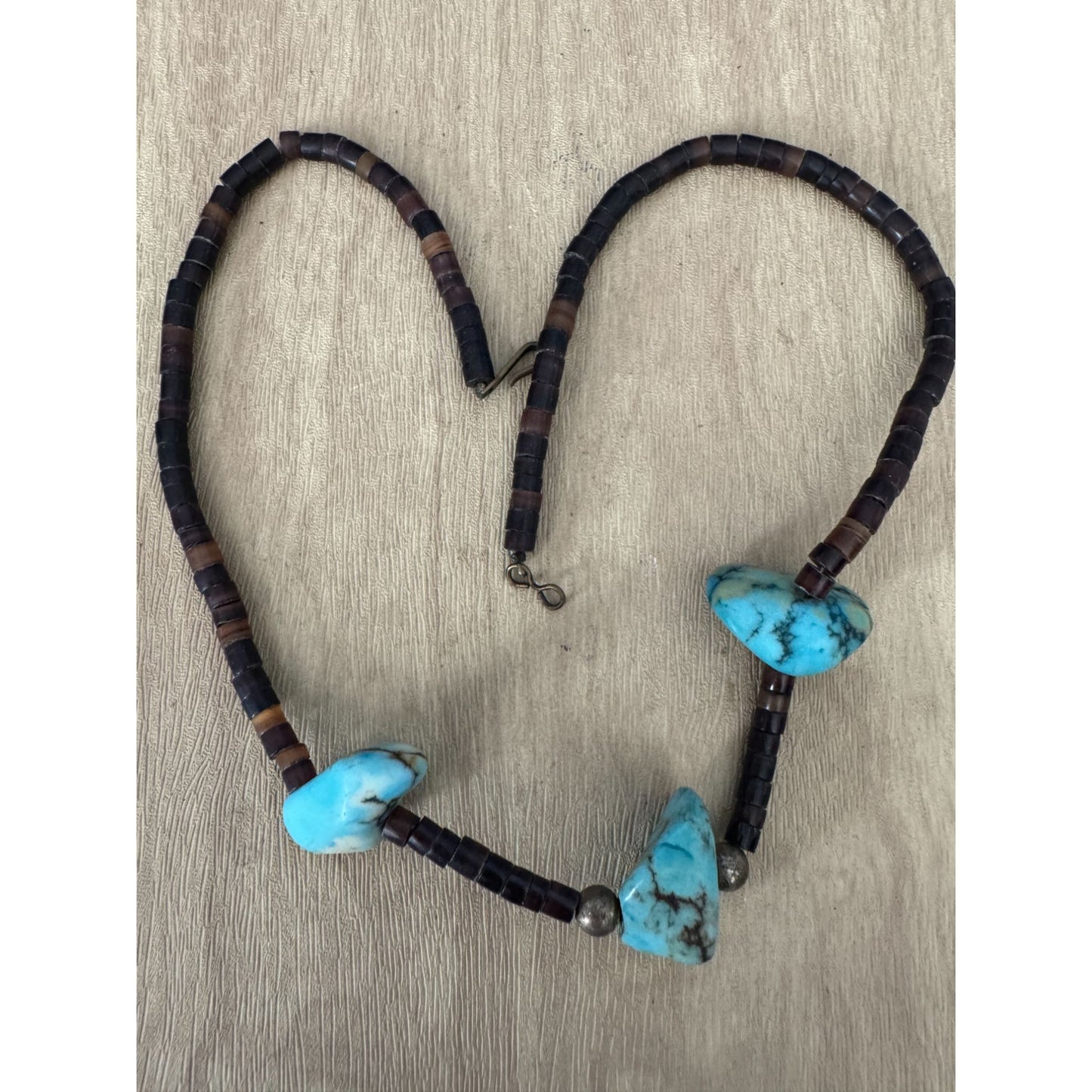 Handcrafted Blue Howlite & Tiger Eye Beaded Necklace With Hook Clasp 16"