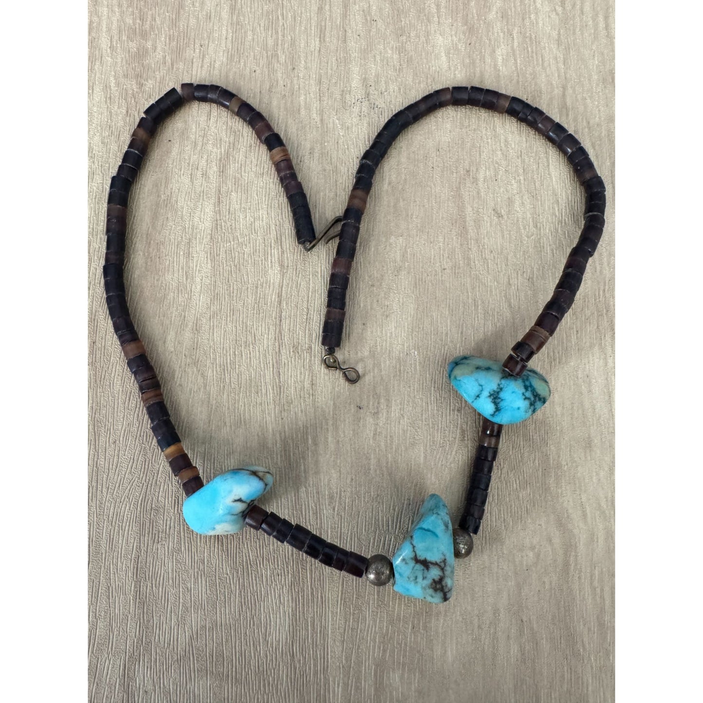 Handcrafted Blue Howlite & Tiger Eye Beaded Necklace With Hook Clasp 16"