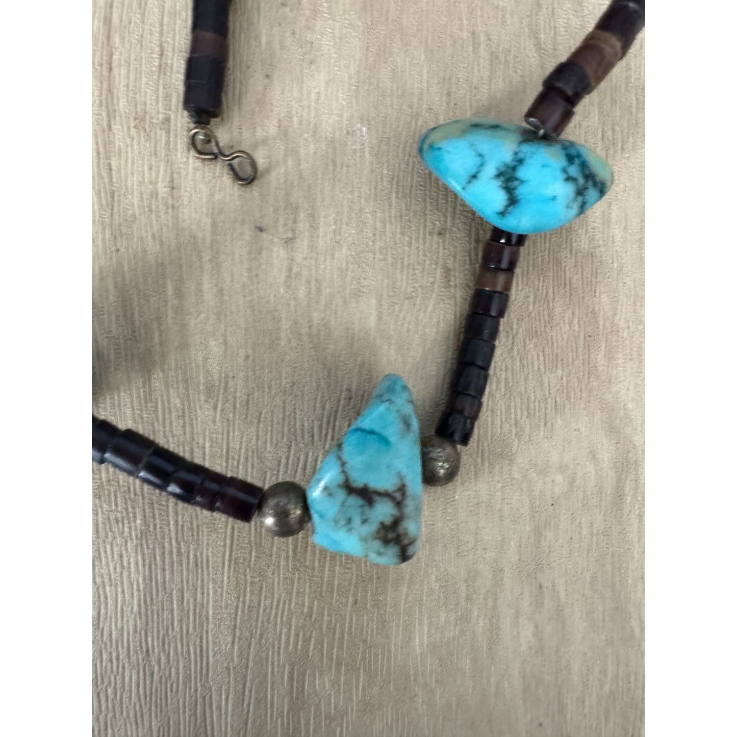 Handcrafted Blue Howlite & Tiger Eye Beaded Necklace With Hook Clasp 16"
