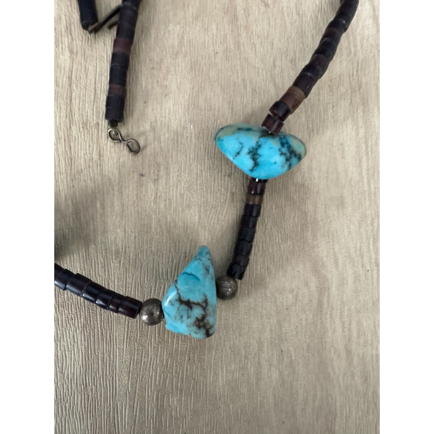 Handcrafted Blue Howlite & Tiger Eye Beaded Necklace With Hook Clasp 16"