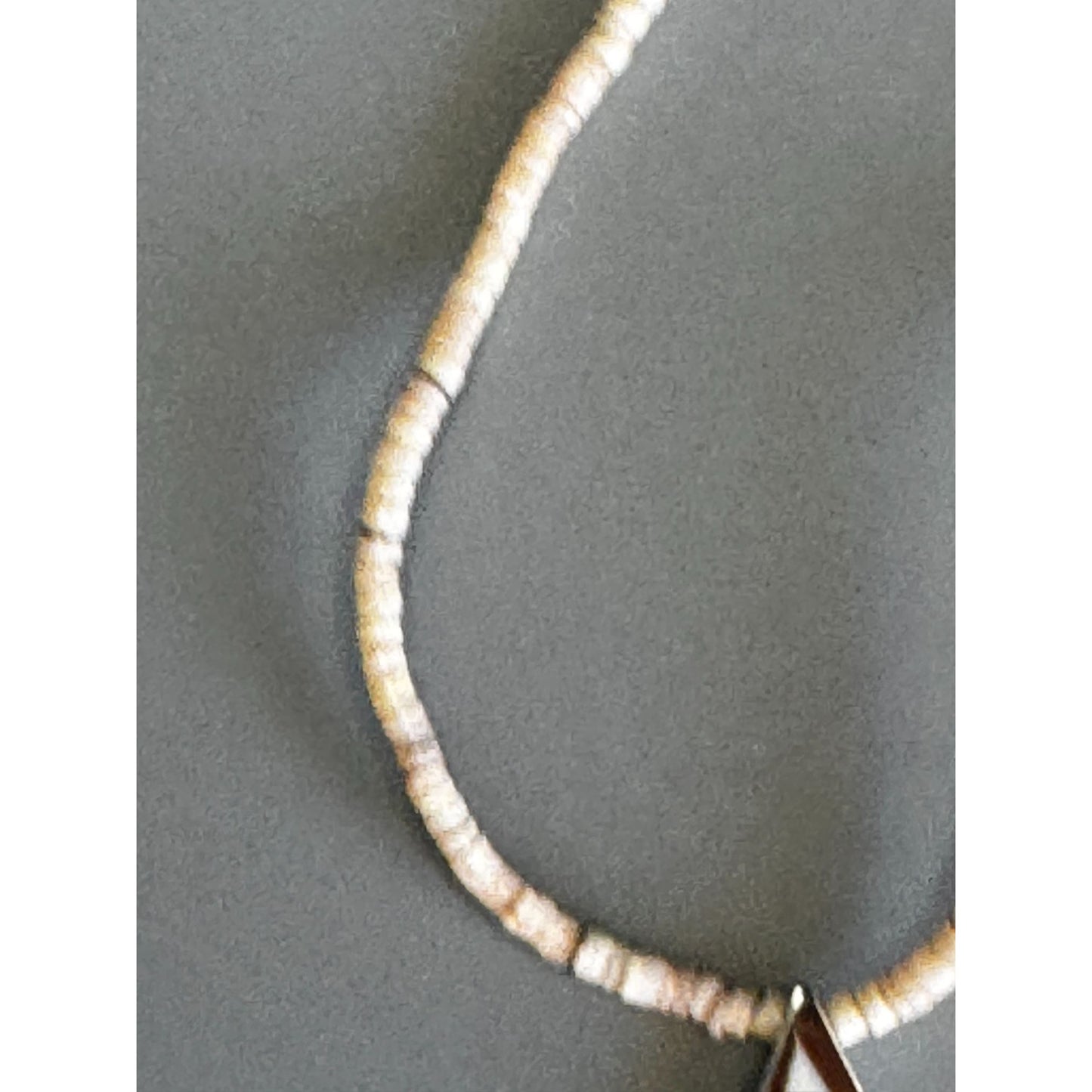 Vintage Shell Heishi Necklace Triangle Inlay Pendant 17 Inch Natural Materials
