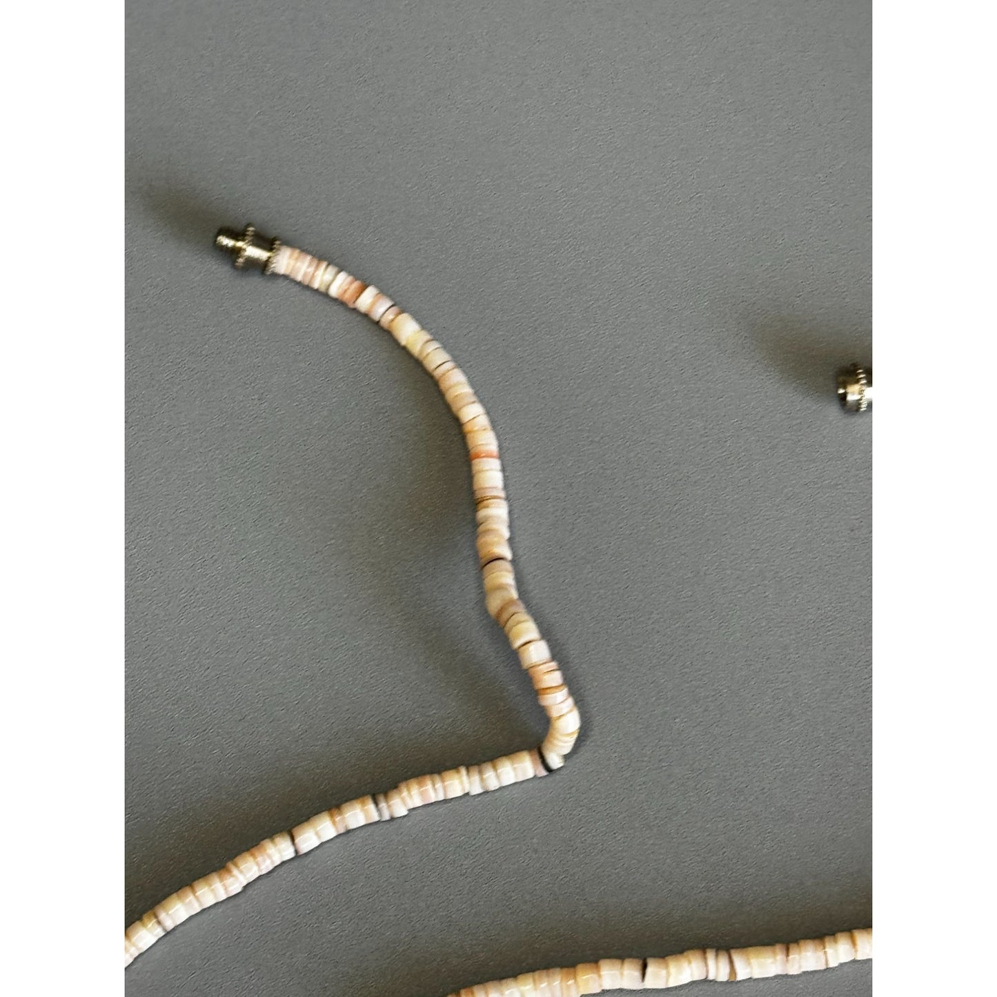 Vintage Shell Heishi Necklace Triangle Inlay Pendant 17 Inch Natural Materials