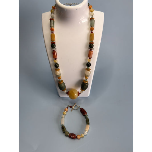 Beggar Beads Sterling Silver Necklace & Bracelet Set Semi-Precious Stones