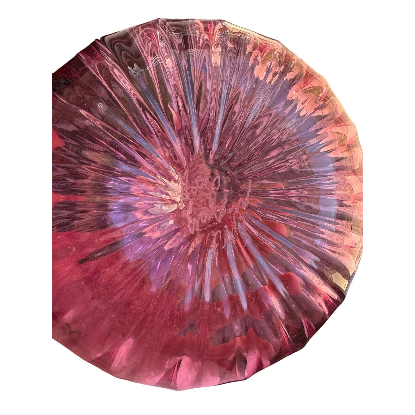 New York Hand Blown Glass Pumpkin Pink Ribbed Clear Stem