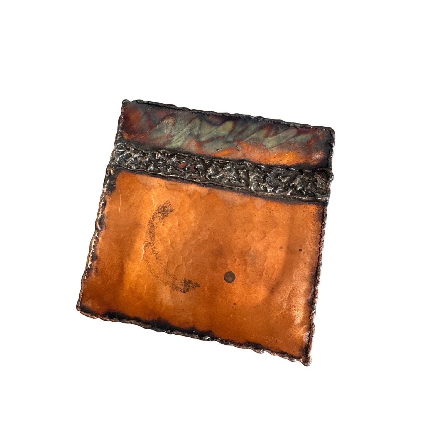 Patrick Shannon Brutalist Copper Dish Signed 5 1/4" Square Studio Art