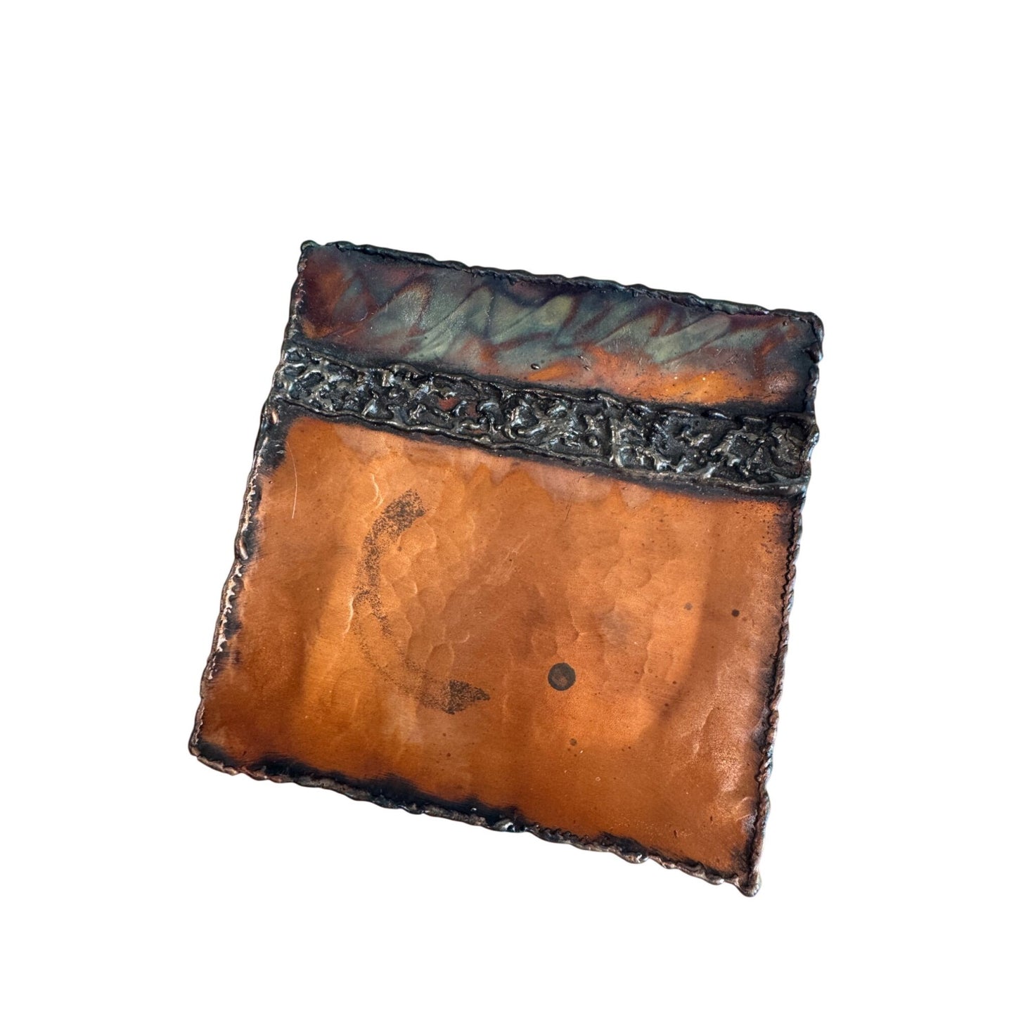 Patrick Shannon Brutalist Copper Dish Signed 5 1/4" Square Studio Art
