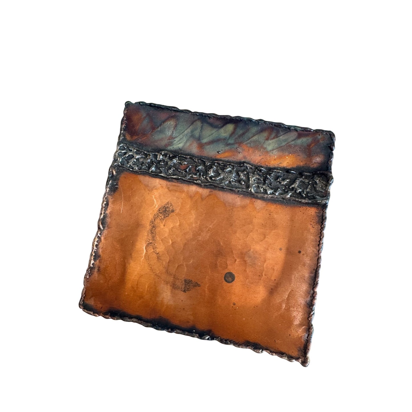 Patrick Shannon Brutalist Copper Dish Signed 5 1/4" Square Studio Art